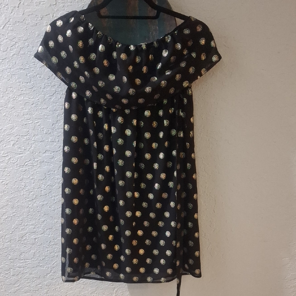 Elegant Black and Gold Polka Dot Mini Dress